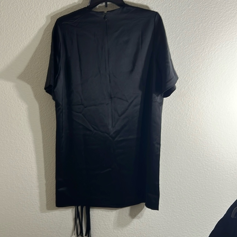 Banana Republic women’s  dress midi Sz M LBD SATIN FRINGE SHIFT - Picture 6 of 12